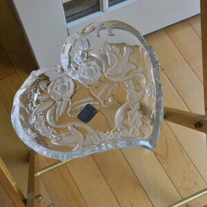 Mikasa Etched Glass Heart Wedding Anniversary Dish Bowl Bells Doves Rose Crystal